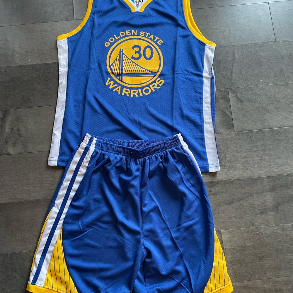 Golden State Warriors #30 Steph Curry  Blue and Yellow Basketball Jersey Set
